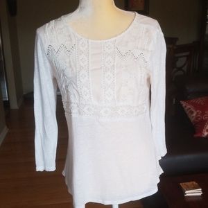 Lucky Brand Long Sleeve White Top w/Silver Detail